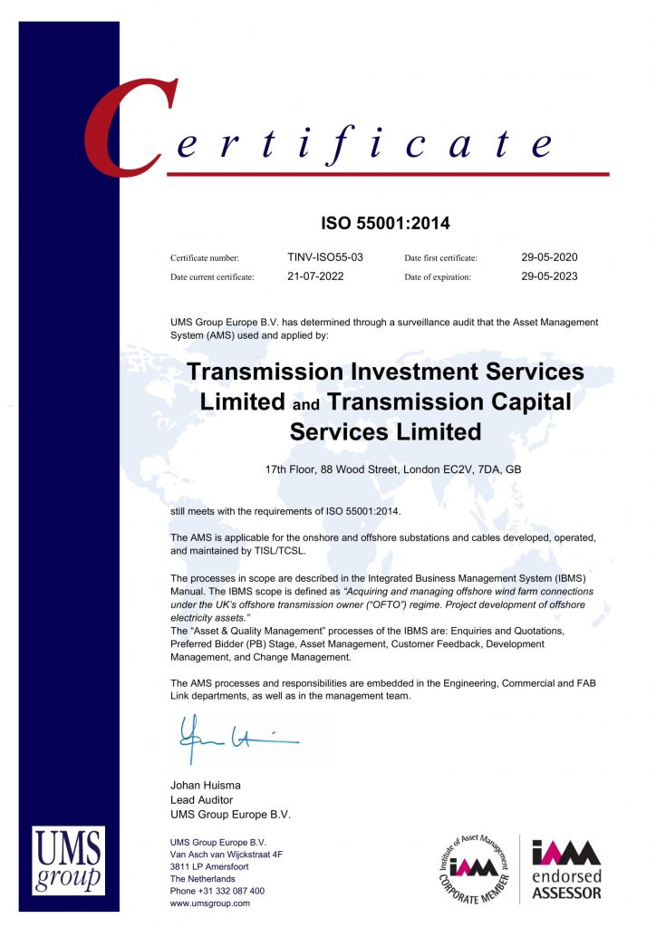 ISO55001 Surveillance Certificate TCS 2022